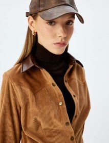 Resim Suni Deri Yaka Fitilli Kadife Çıtçıt Düğmeli Gömlek 