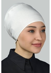 Resim Altobeh Kadın Pratik Dikişsiz Bağcıklı Kaymayan Tesettür Penye Bone - Ekru 