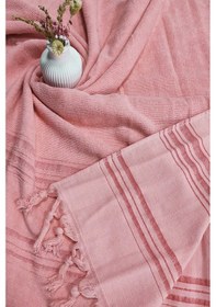 Resim Somon Pembesi Çizgili Pamuk Havlu Peştemal 90x170 - Yumuşak Ve Yüksek Emici Somon 