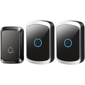 Resim Xuweiwei Siyah Simli Kablosuz Kapı Zili 1000 Feet Menzil 2 Alıcı 1 Düğme 60 Ses Seviyesi Led Ev Ofis 