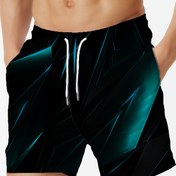 Resim Erkek Hızlı Kuruyan Yüzme Şortları ile Gradyan Geometrik Baskı - Nefes Alabilen Polyester Plaj Şortları Cebi, Elastik Bel Bandı ve Bağcıklı - Yaz Havuzu ve Açık Hava Etkinlikleri için Mükemmel 