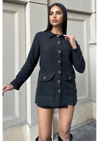 Resim Siyah Çift Cepli, Yumuşak Dokulu Uzun Kaşe Ceket Siyah 