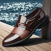Resim Erkekler için Slip-On Elbise Ayakkabıları - İş Gündelik Stil, Düz Renk, Düşük Top, Yuvarlak Burun, Tüm Mevsimler İçin Rahatlık, İş Gündelik Ayakkabılar|Yuvarlak Burunlu Ayakkabılar|Dayanıklı Elbise Ayakkabısı 