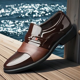 Resim Erkekler için Slip-On Elbise Ayakkabıları - İş Gündelik Stil, Düz Renk, Düşük Top, Yuvarlak Burun, Tüm Mevsimler İçin Rahatlık, İş Gündelik Ayakkabılar|Yuvarlak Burunlu Ayakkabılar|Dayanıklı Elbise Ayakkabısı 