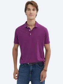 Resim Mürdüm Düz Polo Yaka%100 Pamuk T-Shirt 