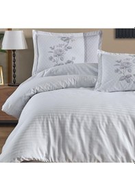 Resim Clasy Çizgili Poplin Nevresim Takımı Tek Kişilik Suave V7 Beyaz 