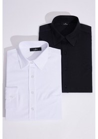 Resim Tudors Kadın 2'li Paket Siyah-beyaz Slim Fit Dar Kesim Uzun Kollu Pamuklu Vücuda Oturan Dokulu Basic Gömlek-51050 Multi 