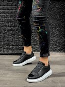 Resim KN Fashion Mp888 Bt Bağcıksız 3 Bant Lastikli Ortopedik Yüksek/kalın Taban Erkek Sneaker Siyah 