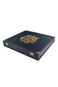 Resim Tesbih Kardeşliği Lacivert Renk Koleksiyonluk 21'li Osmanlı Devlet Armalı Deri Tesbih Kutusu 