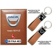 Resim Plakanıza Özel Dacia Logolu Taba Ruhsat Kabı Ve Anahtarlık 