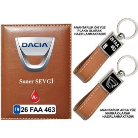 Resim Plakanıza Özel Dacia Logolu Taba Ruhsat Kabı Ve Anahtarlık 