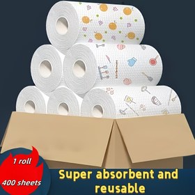 Resim 400 adet Süper Emici Tek Kullanımlık Temizlik Havlusu - Rastgele Desenlerle Çok Amaçlı Islak ve Kuru Mutfak Bezleri, Ev ve Restoran Kullanımı için Tekrar Kullanılabilir Ev Tembel Havluları 