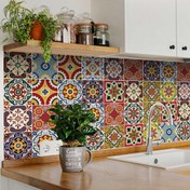 Resim 24 Adet Bohem Çiçek Karo Çıkartmaları, 10.16x10.16 cm Kendinden Yapışkanlı Vinil, Mutfak Arka Duvarı, Banyo & Merdiven Duvarları için Canlı Çok Renkli Desenler - Uygulaması & Çıkarması Kolay, Her Odaya Şenlikli Bir Dokunuş Ekler, Banyo Duvar Dekoru|Bohem Tarzı|Renkli Karo Çıkartmaları, Banyo Dekoru 