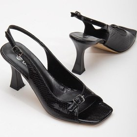 Resim Büyük Numara Kadeh Topuk Siyah Rugan Kadın Topuklu Sandalet-2793-siyah - Rugan Siyah - Rugan 