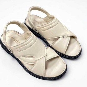 Resim İçi Dışı Hakiki Deri Ortopedik Hac Umre Sandalet Terlik Krem 