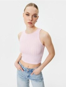 Resim Koton Crop Atlet Kolsuz Halter Yaka Dokulu Rose 4sak10088ek 4sak10088ekrsm Pembe 