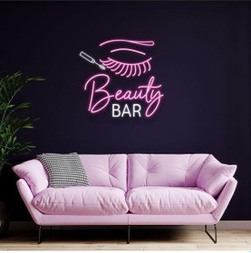 Resim Beauty Bar Yazılı Kirpik Figürlü Neon Tabela Pembe 