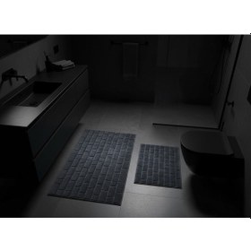 Resim Banyo Klozet Paspası 2 Li Erguvan Antrasit Desenli 