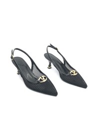 Resim Feles Dantel Detaylı Arkası Açık Stiletto Kadın Topuklu Ayakkabı Siyah 