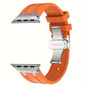 Resim 1pc Silikon Spor Kayışı için for iwatch Ultra/SE/10/9/8/7/6/5/4, Yumuşak Ayarlanabilir Değiştirme Bantı için 49mm/46mm/45mm/44mm, Lüks Paslanmaz Çelik Klap, Erkekler için Rahat Kol Saati 