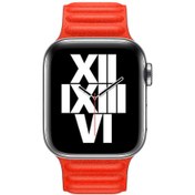 Resim Apple Watch 44mm Uyumlu Kordon Suni Deri Baklalı KRD-34 Kayış Kırmızı 