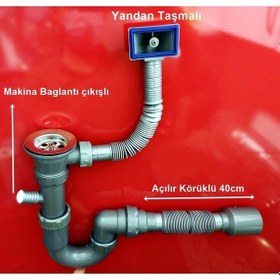 Resim S'li Taşmalı Evye Sifonu Dirsekli Flex Tahliye - Damla Taşmalı Gri 