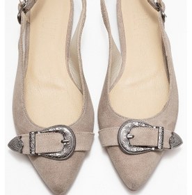 Resim Luvi Shoes Dorothy Bej Süet Hakiki Deri Tokalı Sivri Burunlu Kadın Sandalet Süet Bej 