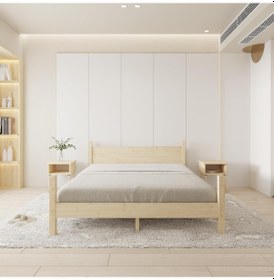 Resim Mirage Model Vernikli Çam Ahşap Karyola Ve İki Komodin Set-207 200 x 200 CM 