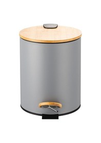 Resim Bambu Kapaklı Pedallı Metal Çöp Kovası - 5 Lt. - Gri Gri 