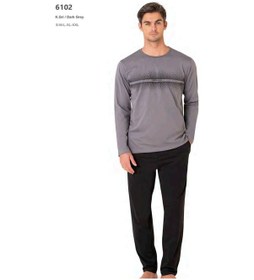 Resim Pierre Cardin 6102 Erkek Uzun Kollu Bisiklet Yaka Pijama Takımı-gri Gri Melanj 