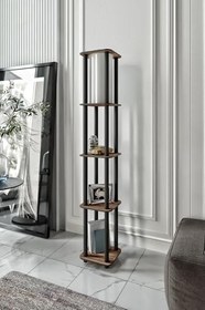 Resim ESTANTES Kare Lambader – Fonksiyonel 3 Raflı Ahşap Gövde, 24x24 cm Kare Taban, 140 cm Yükseklik, E27 Duy Tipi Uyumlu, LED Ampul ile Kullanılabilir, Göz Yormayan Işık (Ceviz) 