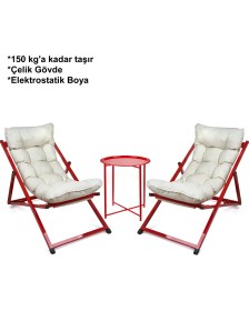 Resim Hastunç Hastunç Minderli - Zora Şezlong Seti Bahçe&balkon&teras&plaj Katlanır Ikili Set - 2 Şezlong 1 Sehpa 