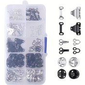 Resim 3 farklı stilde 50 çift etek tokası, yaka kancası ve pantolon kancası ile gizli tokalar. Metal düğme sabitleyicilerle dikiş düğmesi giyim sabitleme aracı. DIY pantolonlar, etekler, elbiseler ve el dikişi için uygundur 