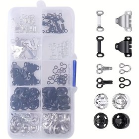 Resim 3 farklı stilde 50 çift etek tokası, yaka kancası ve pantolon kancası ile gizli tokalar. Metal düğme sabitleyicilerle dikiş düğmesi giyim sabitleme aracı. DIY pantolonlar, etekler, elbiseler ve el dikişi için uygundur 