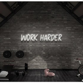 Resim Work Harder Yazılı Neon Tabela Beyaz 