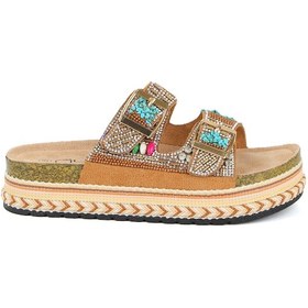 Resim Guja 25y103 Kadın Mantar Platform Taban Taşlı Çift Tokalı Comfort Terlik Camel Fuşya 