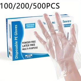 Resim 100/200/500 adet Tek Kullanımlık PE Eldiven, Eldiven, Temizlik, Boyama, Ev Mutfak Banyo Temizliği için Uygun, Tek Kullanımlık Eldivenler 