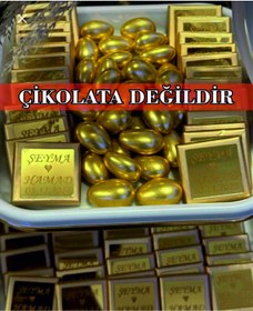 Resim SHR 25’li Gold Pleksi İsimlik 3x3 cm - Söz Nişan Çikolata Süsü 