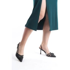 Resim Difolia Kadın Siyah Cilt 9 cm Ince Topuklu Sivri Burunlu Yanları Acık Stiletto 