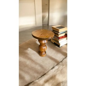 Resim Simillo Home & Living Wooden Ahşap Tekli Mantar Yan Sehpa Modern Tik Ağacı Renk Fiskos 