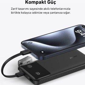 Resim Anker Powercore 10000 mAh - 10K Taşınabilir Hızlı Şarj Cihazı - USB C Kablolu - 22,5W - Siyah - A1388 (Anker Türkiye Garantili) 