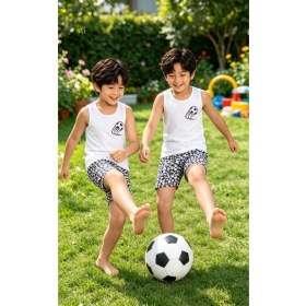 Resim NiCe İç Giyim Futbol Temalı Erkek Çocuk Beyaz & Mavi Atlet & Şort Yumuşak Pamuklu Penye Trend Pijama Takım 