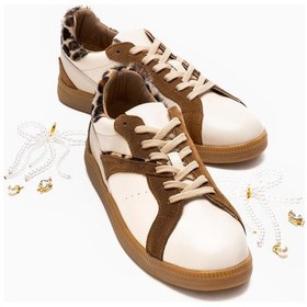 Resim Taren Bej Hakiki Deri İnci Tokalı Kadın Günlük Spor Ayakkabı Bej 