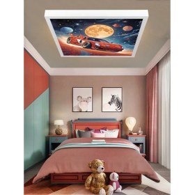 Resim Şimşek Mcqueen Avize, 60X60 Çocuk Odası Avize, 60WATT, Estetik Kare, Yapay Zeka Tasarım Avize, Uzay 