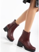 Resim 5109-3022 Bordo Fermuarlı Kalın Topuklu Günlük Kadın Bot Siyah 