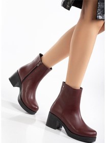 Resim 5109-3022 Bordo Fermuarlı Kalın Topuklu Günlük Kadın Bot Siyah 
