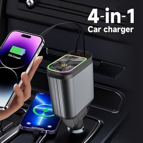 Resim SAN.COMO 66W Genişletilebilir Araç Şarj Aleti, 4'ü 1 Arada Araç Şarj Cihazı, Geri Çekilebilir Kablo 80.01 cm ve 2 Portlu USB Adaptör, USB C Araç Şarj Cihazı, 180° Serbest Yön Ayarlama, Dolaşmaz Tasarım, Yıldız Işıkları Teknolojisinde Dört Birlikte Teleskopik Araç Şarj Cihazı USB-C Çift Hızlı Şarj Uyumlu iPhone 16-13/iPad/Android ile Uyumludur Tüm Araçlara 