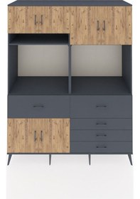 Resim Kronos Gardrop 7 Raflı 5 Çekmeceli 6 Kapaklı 176x59x221 Antrasit-çam/antrasit Çam/antrasit 