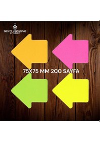 Resim 7.5x7.5 Cm Ok Şekilli Not Kağıdı Yapışkanlı Post-it 4 Renk 50 Şer Adet Toplam 200 Sayfa 