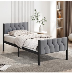 Resim Karyola, Stil Metal Karyola, 100x200 Cm, Kapitone İşlemeli Karyo 100 x 200 CM 